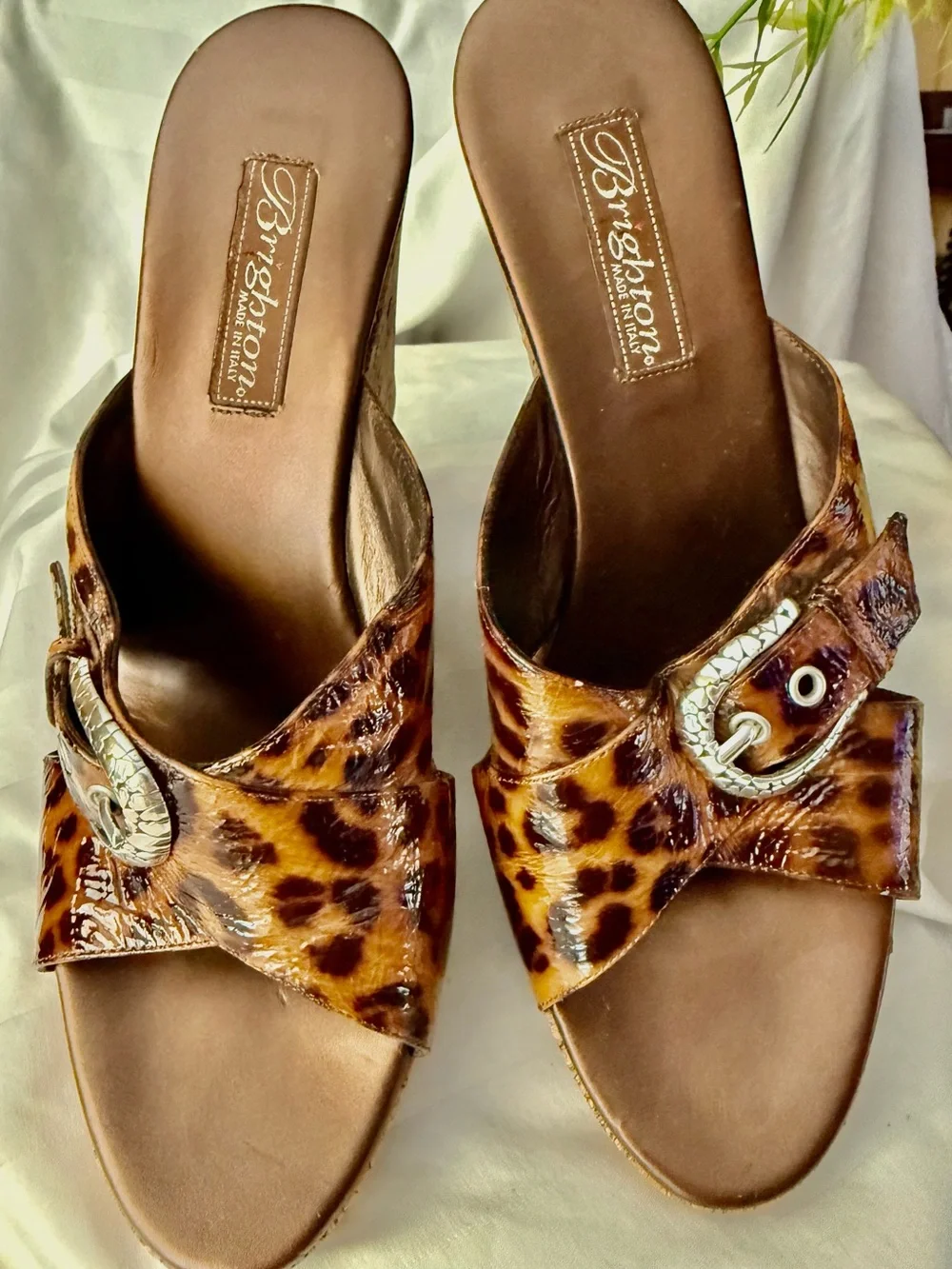 Vintage Y2K Brighton Leopard Print Cork Wedge Sandals - Women